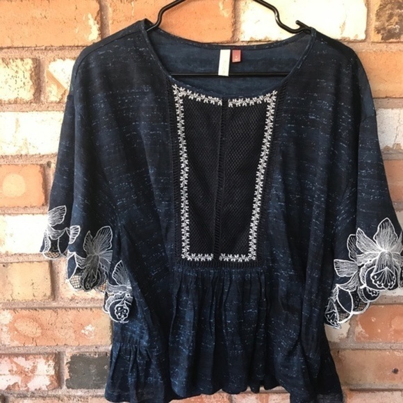 Anthropologie Pilcro embroidered Navy Orchid Top - Picture 12 of 12